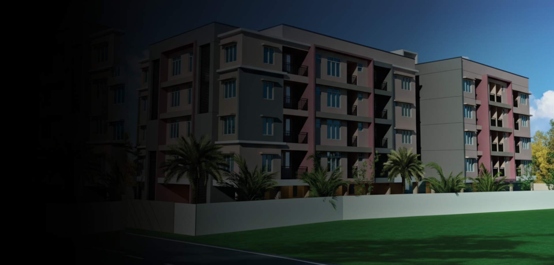 Senior citizen living apartments with balconies and Kerala architecture at SA Vedha retirement community